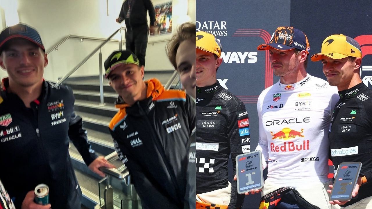 F1 photographer shares picture with Max Verstappen, Lando Norris, and Oscar Piastri (Images from @xavigazquez on X and Getty Images)