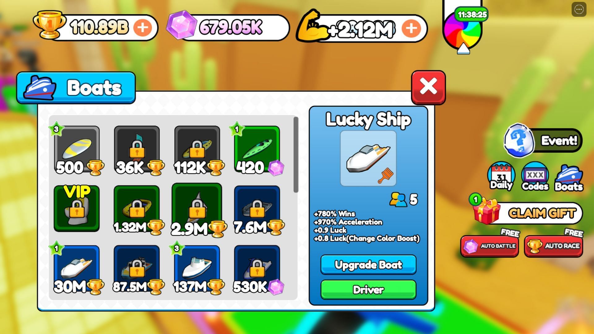 Lucky Ship has very good stats compared to its price (Image via Roblox)