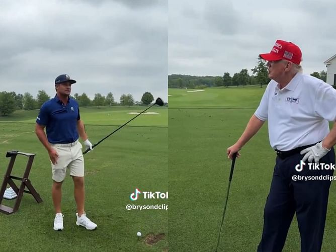 WATCH: Donald Trump and Bryson DeChambeau warm up on the range for their ‘Break 50’ shoot