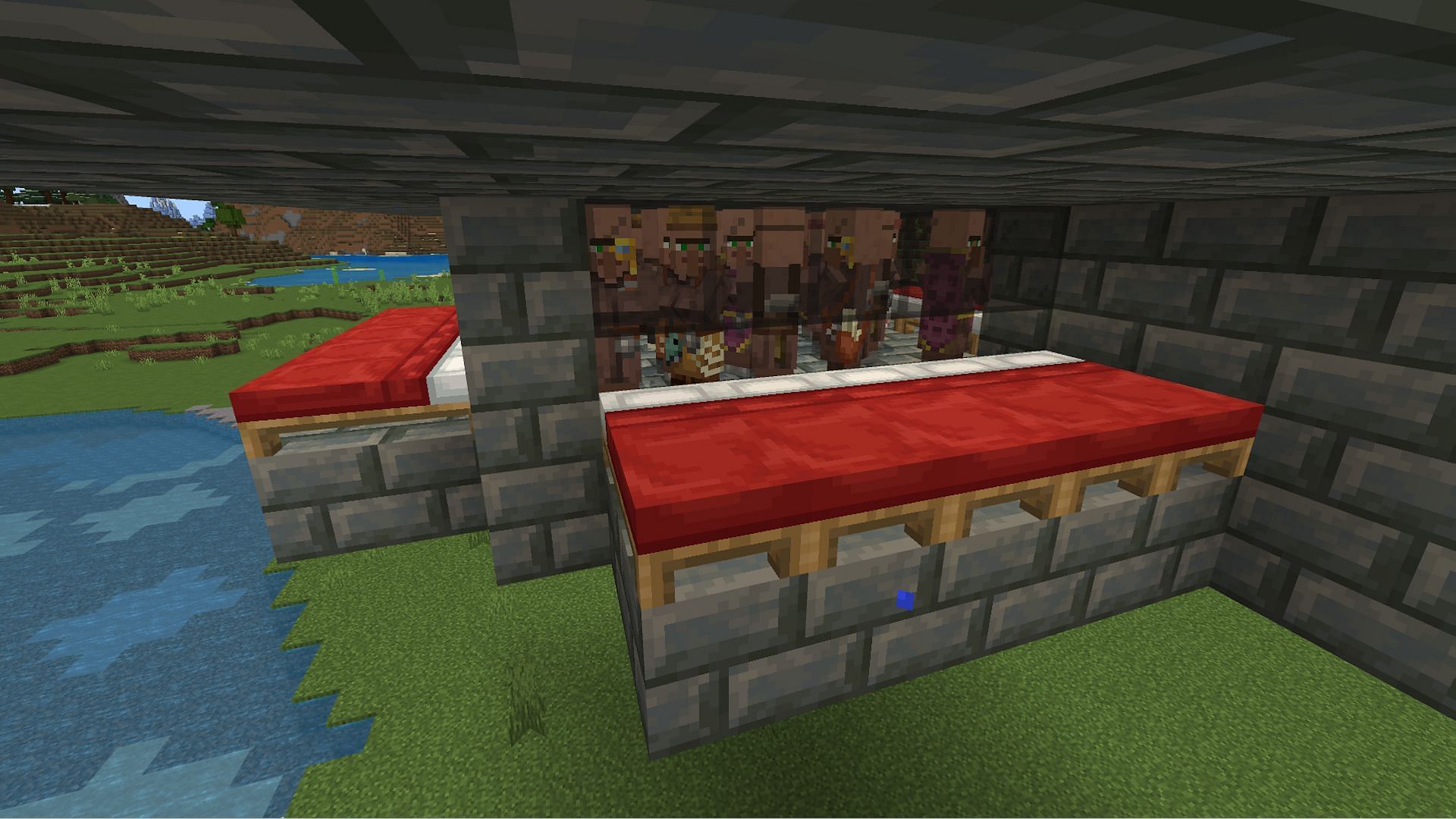 The beds and villagers added to the farm (Image via Mojang)