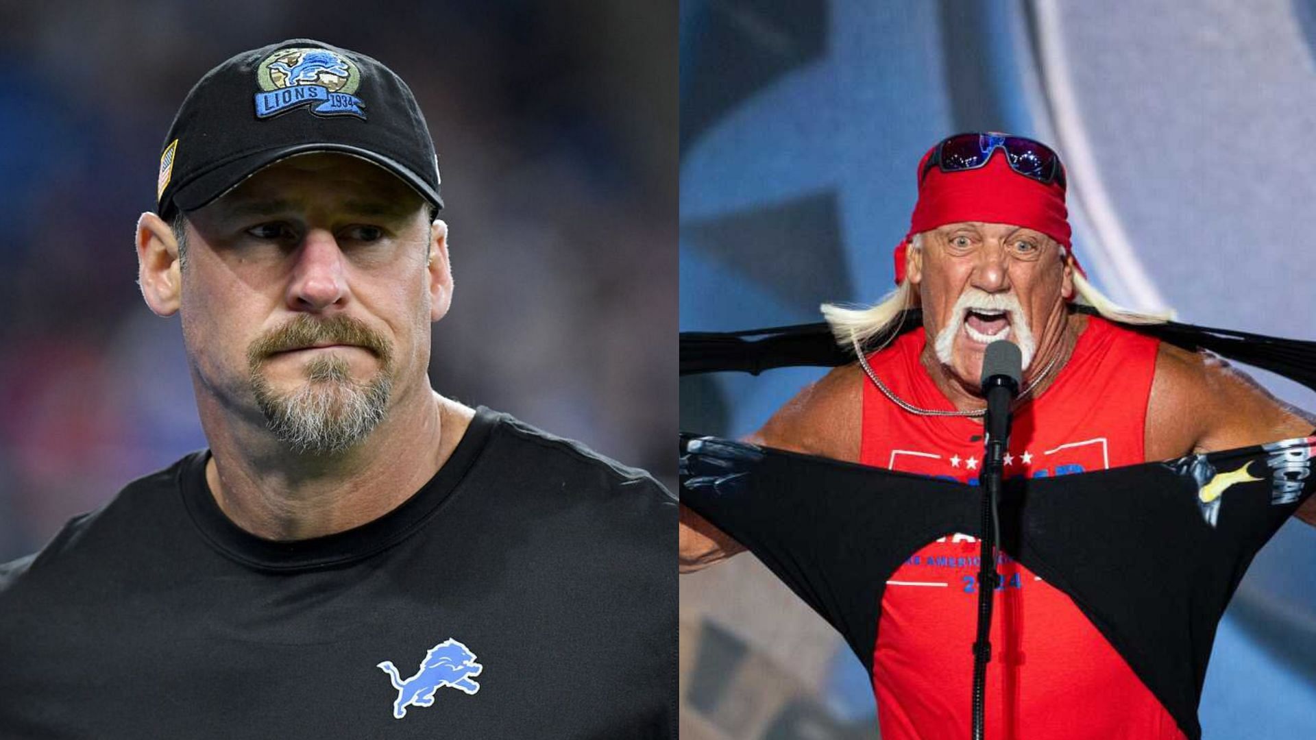 Lions fans are upset that Dan Campbell spent time with Hulk Hogan. (Photos-Getty)