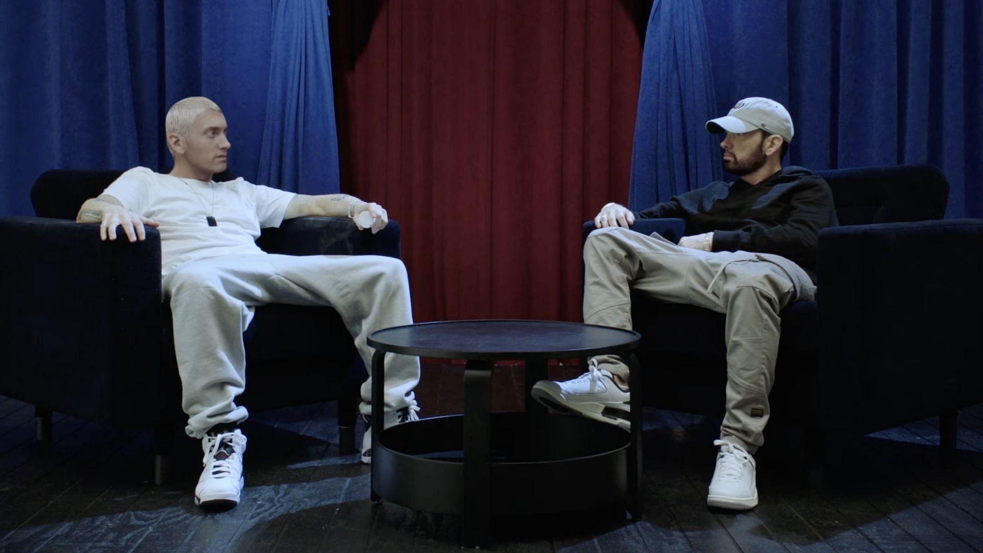 Marshall Mathers and Slim Shady in Complex&#039;s &quot;THE FACE OFF&quot; interview uploaded to YouTube on July 31, 2024 (Image via YouTube/@complex)