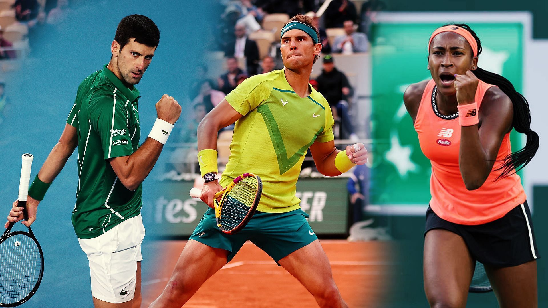 Novak Djokovic (L), Rafael Nadal (C), and Coco Gauff. (Images: Getty)