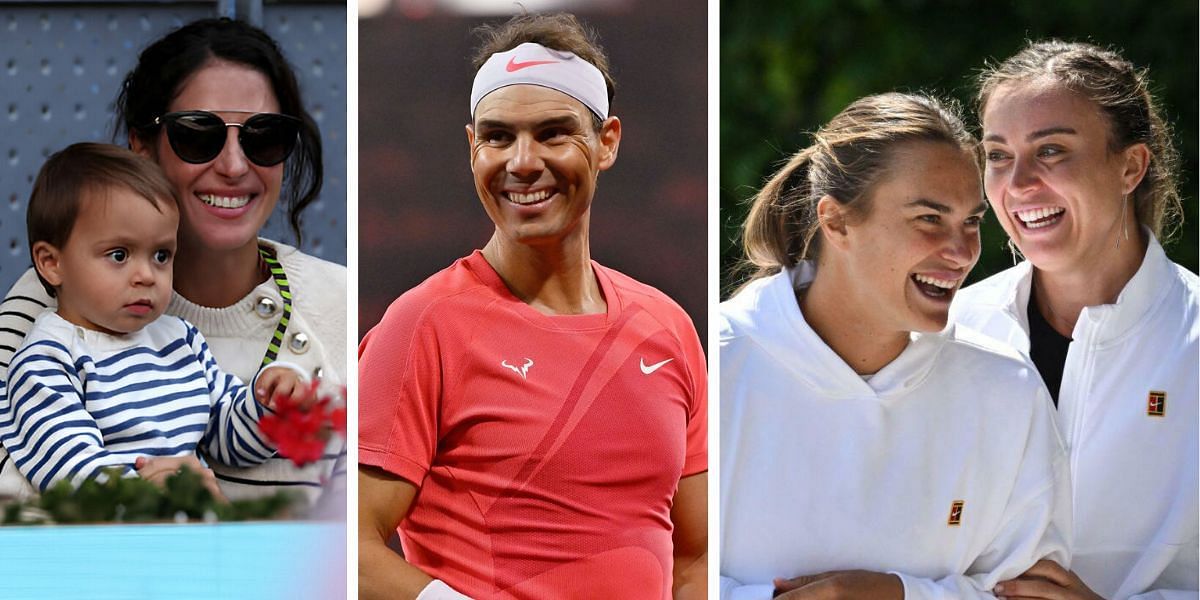 (Left to Right) Rafael Nadal and family, Aryna Sabalenka, Paula Badosa (Source: Getty Images)