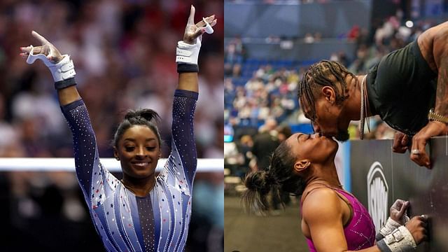 Jonathan Owens cheers for Simone Biles (Image Source: L - Getty, R @jowens on Instagram)