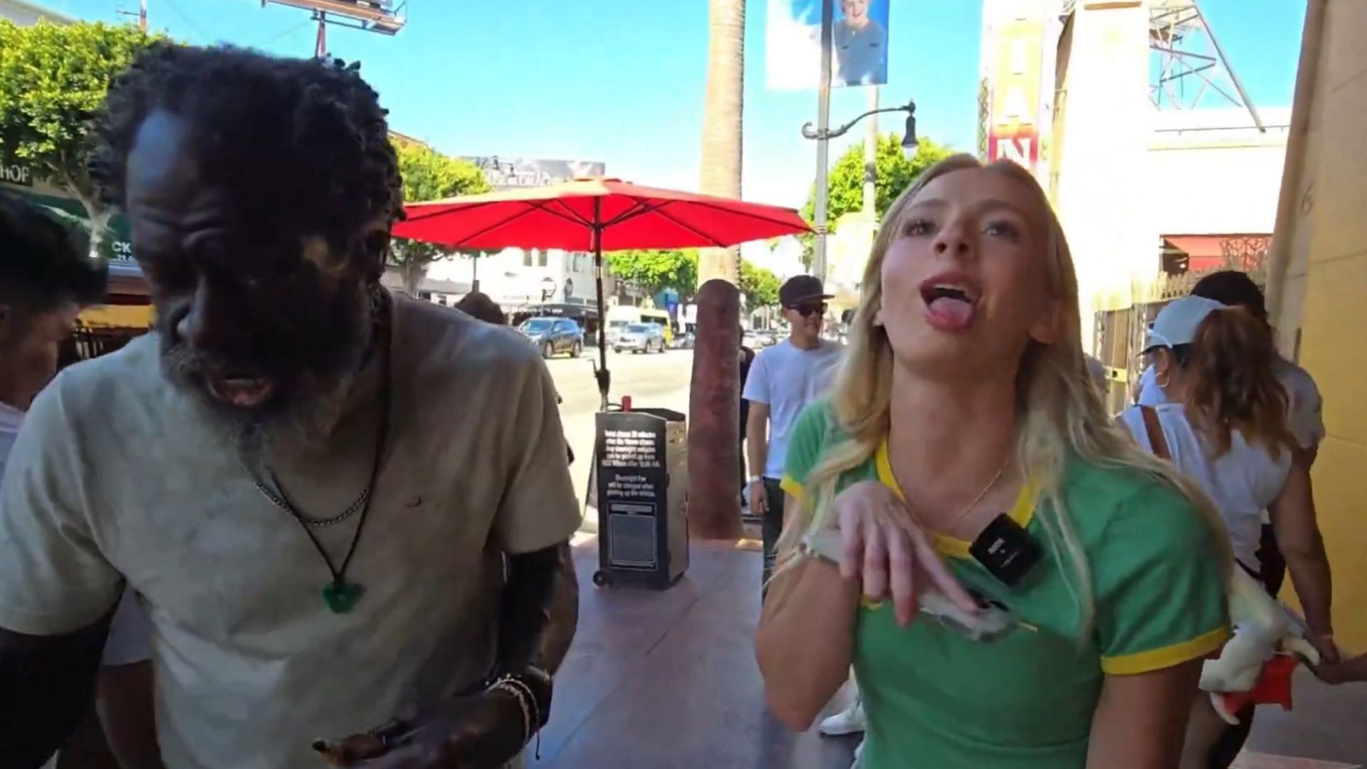 Natalie Reynolds mocked a homeless man during her livestream from Skid Row, Los Angeles (Image via FearedBuck/X)