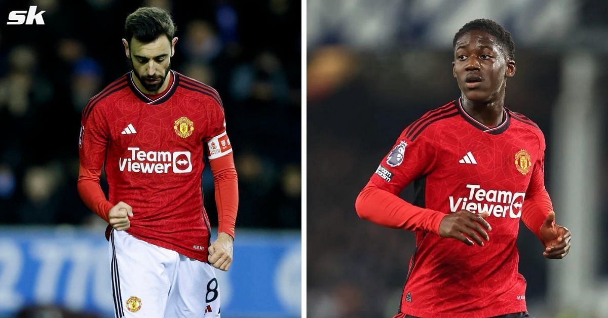 Bruno Fernandes (left) and Kobbie Mainoo of Manchester United