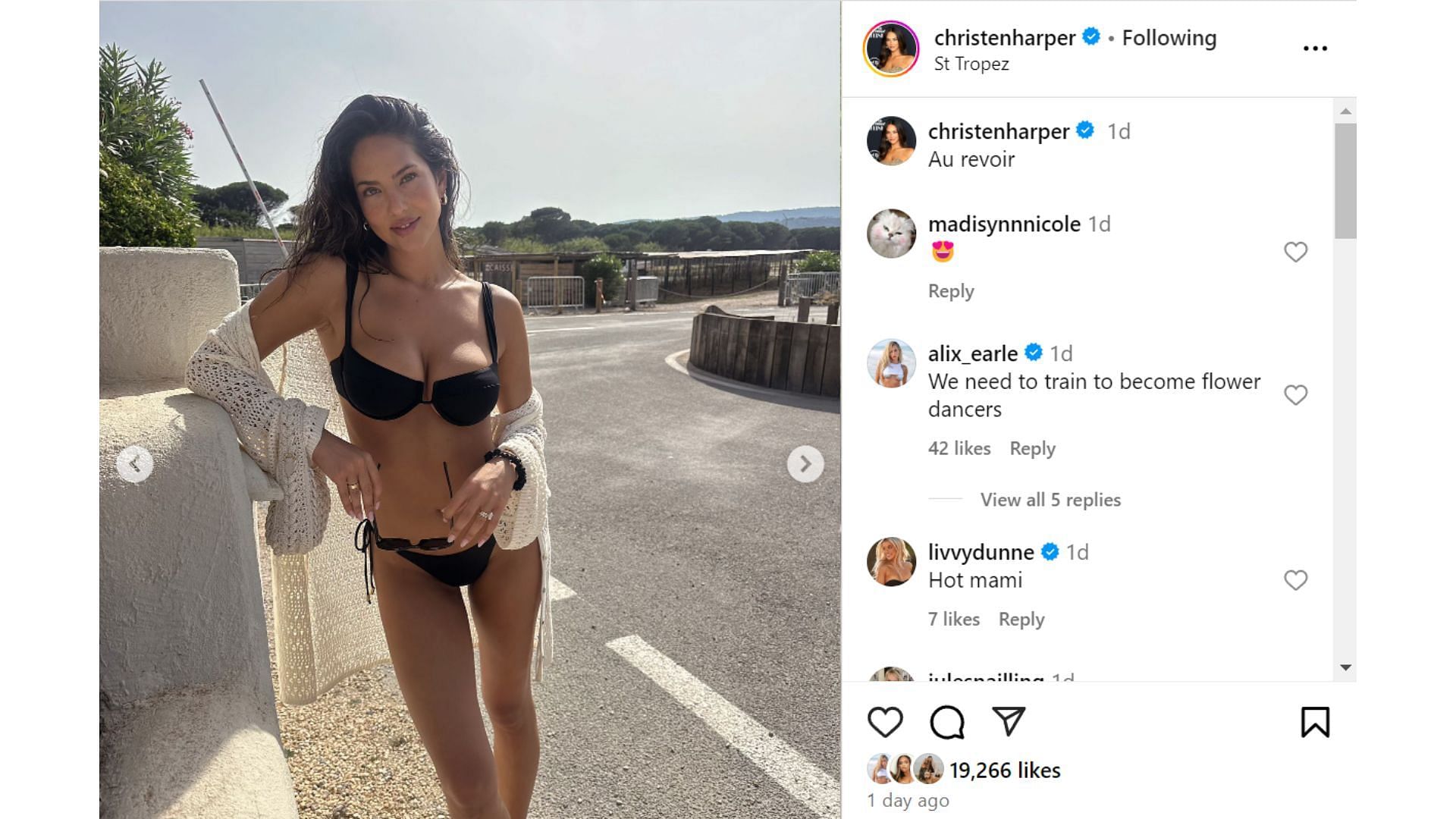 Alix Earle and Livvy Dunne comment on Christen Harper&#039;s post (Image Credit: @christenharper IG)