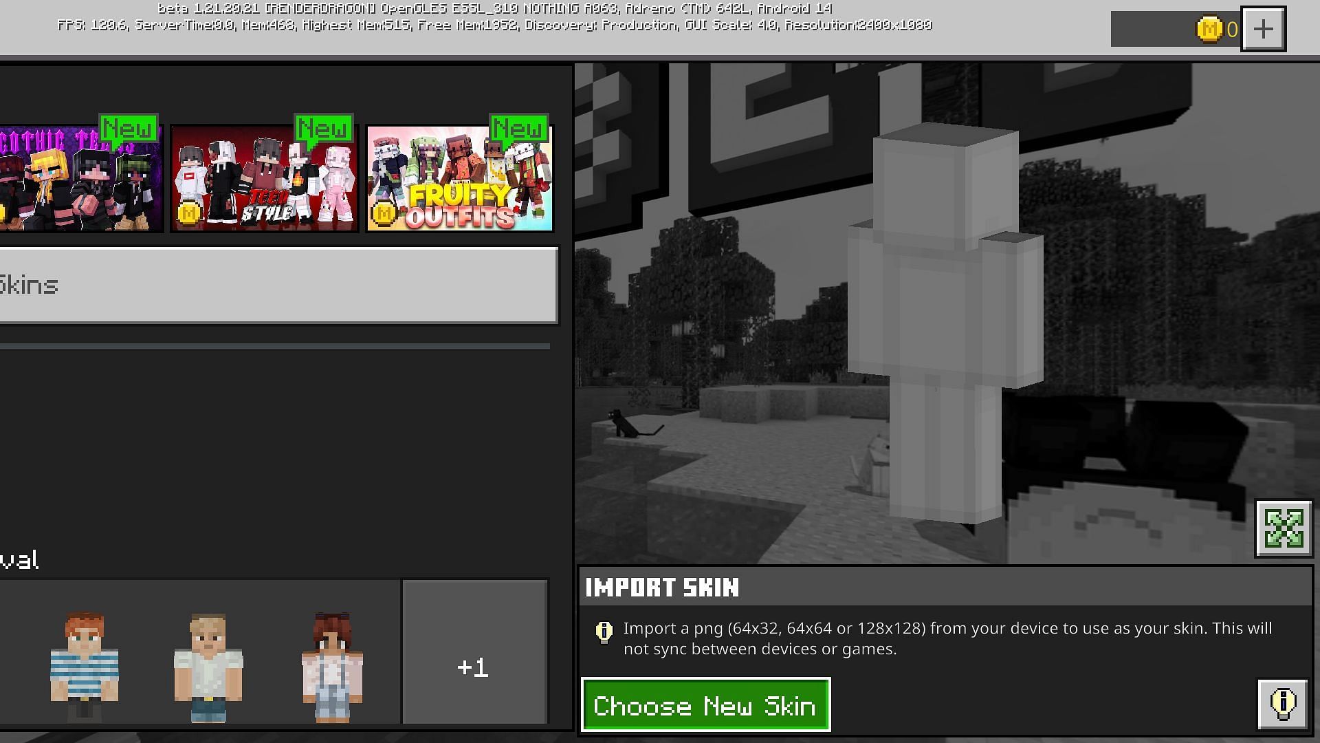 Select the owned skins and then import one from the phone. (Image via Mojang Studios)