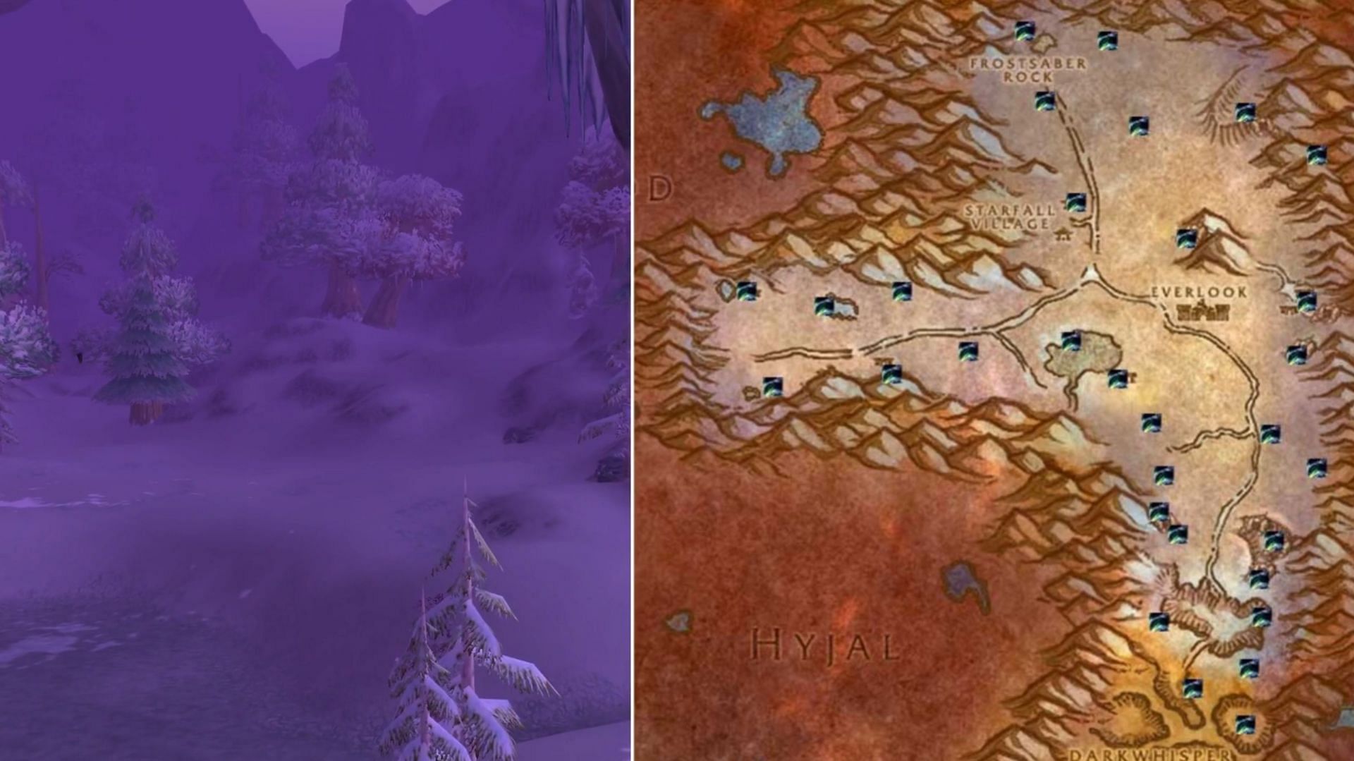 Winterspring is one of the simplest maps to gather in (Image via Blizzard Entertainment || GuideMMO/YouTube)