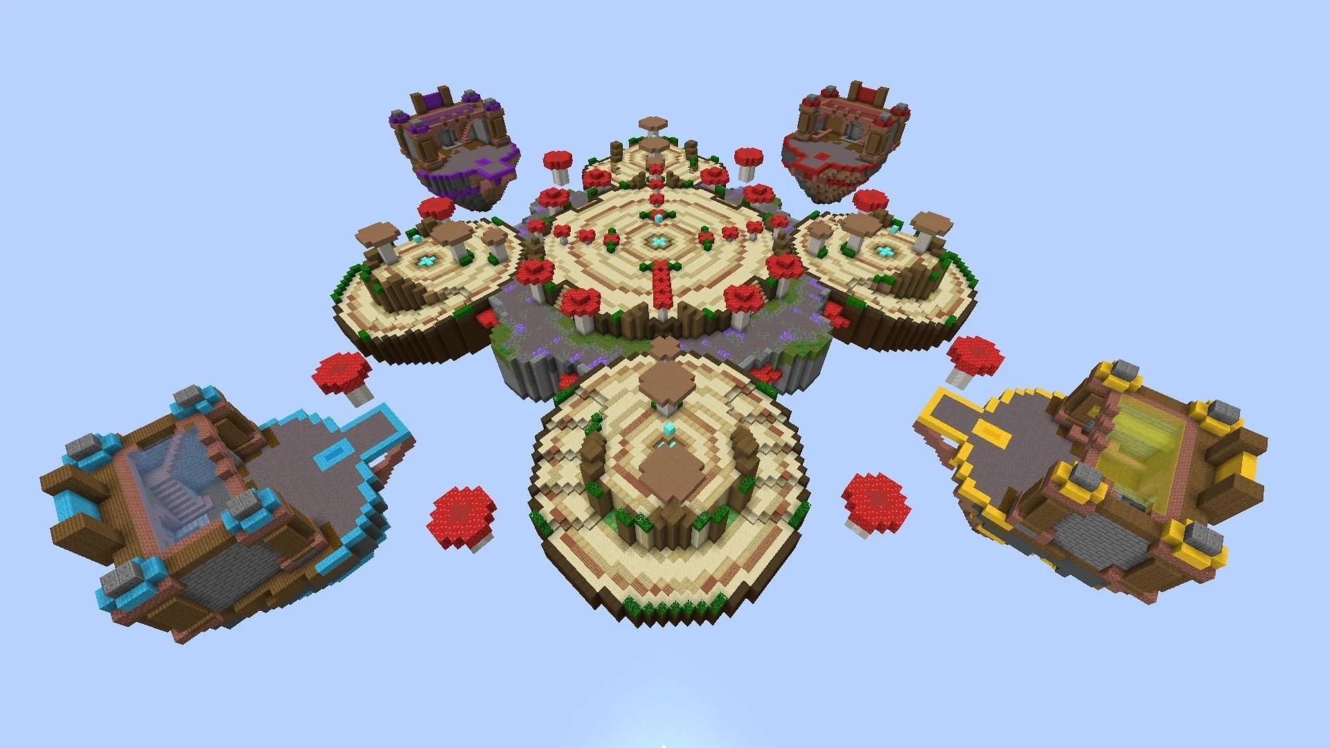 The Mushroom Minecraft map for CubeCraft&#039;s Bedwars game mode (Image via Cubecraft.net)