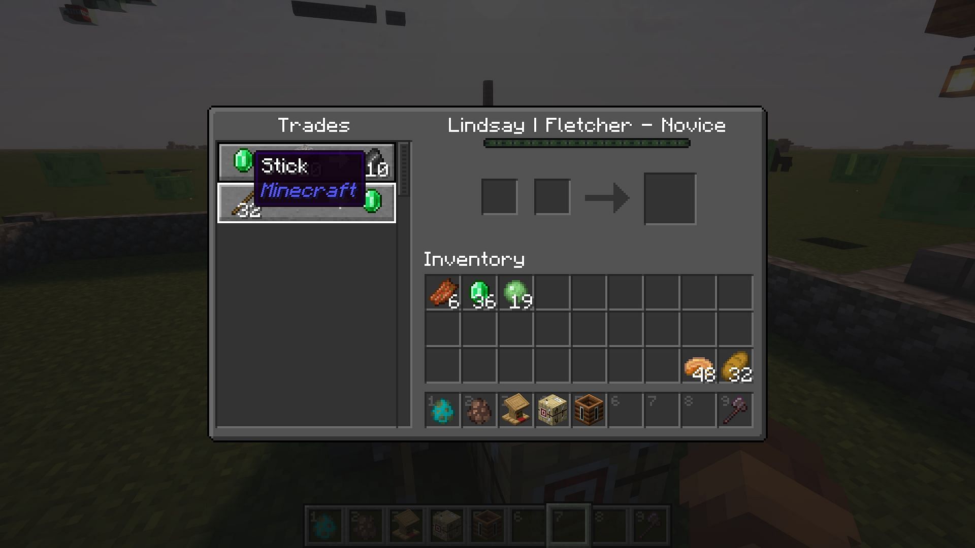 The stick trade available from fletcher villagers (Image via Mojang)