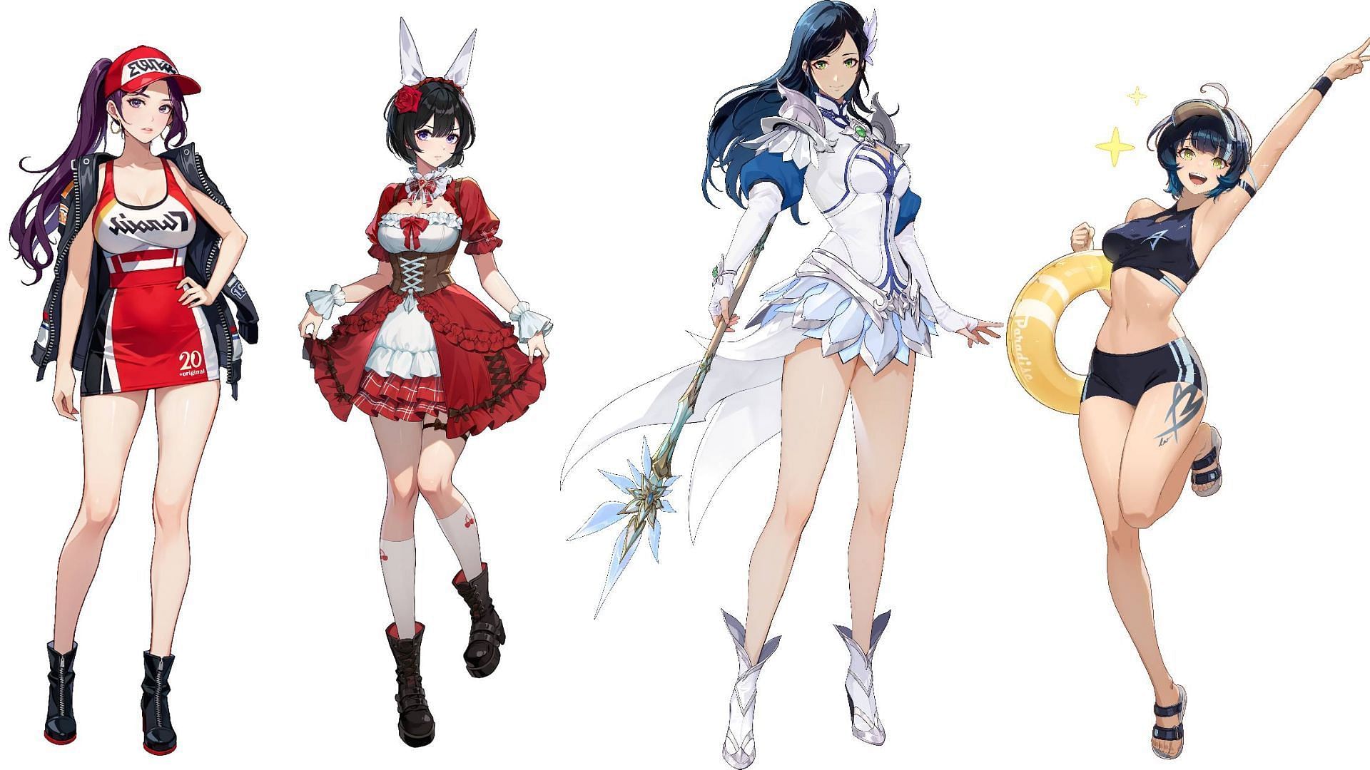 New costumes for Yoo Soohyun, Lee Bora, Park Heejin, and Seo Jiwoo from left to right. (Image via Netmarble)