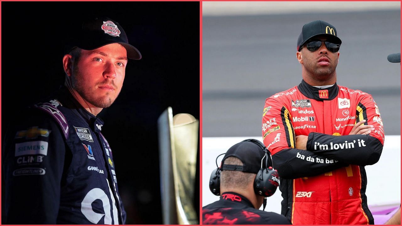 Alex Bowman (L), Dale Earnhardt Jr. and Carl Edwards (M), Bubba Wallace (R), Getty