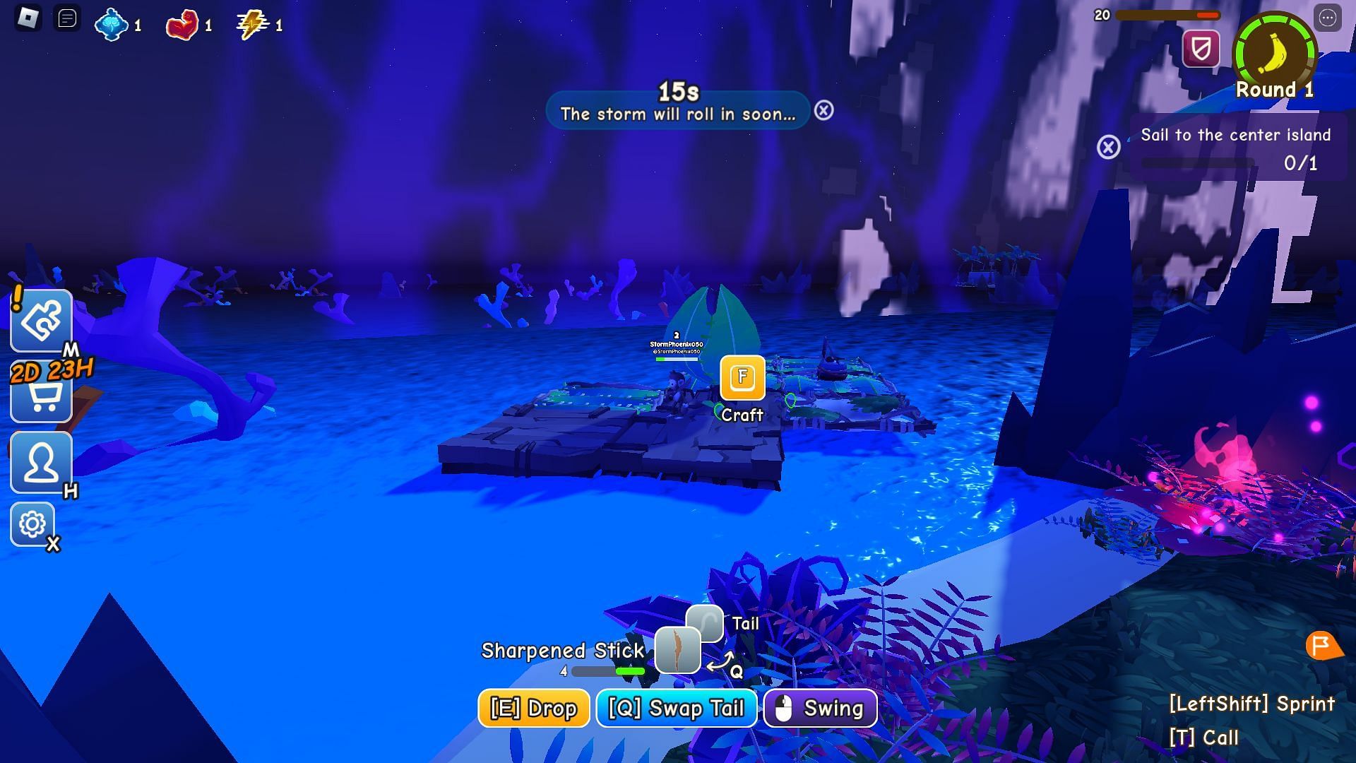 Interact with the Fishing Raft to start the fishing minigame (Image via Roblox)