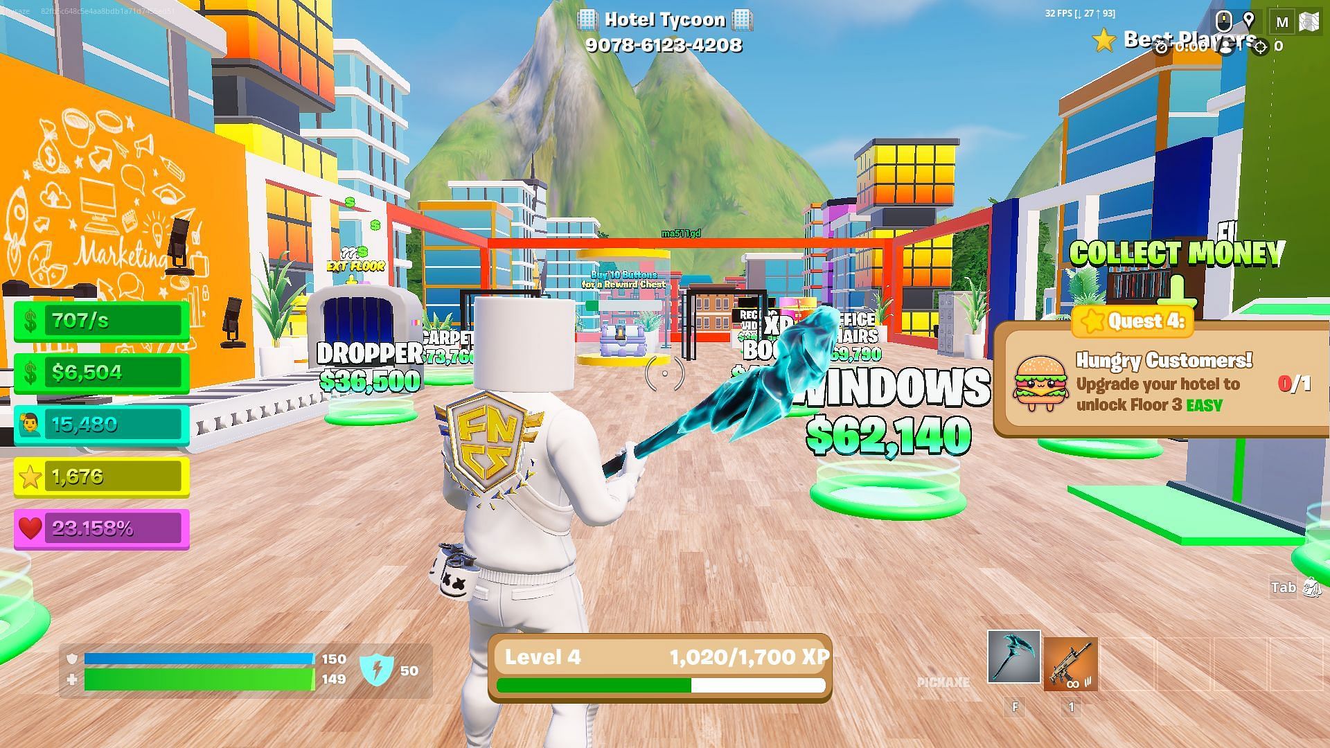 Fortnite Hotel Tycoon in-game (Image via Epic Games)