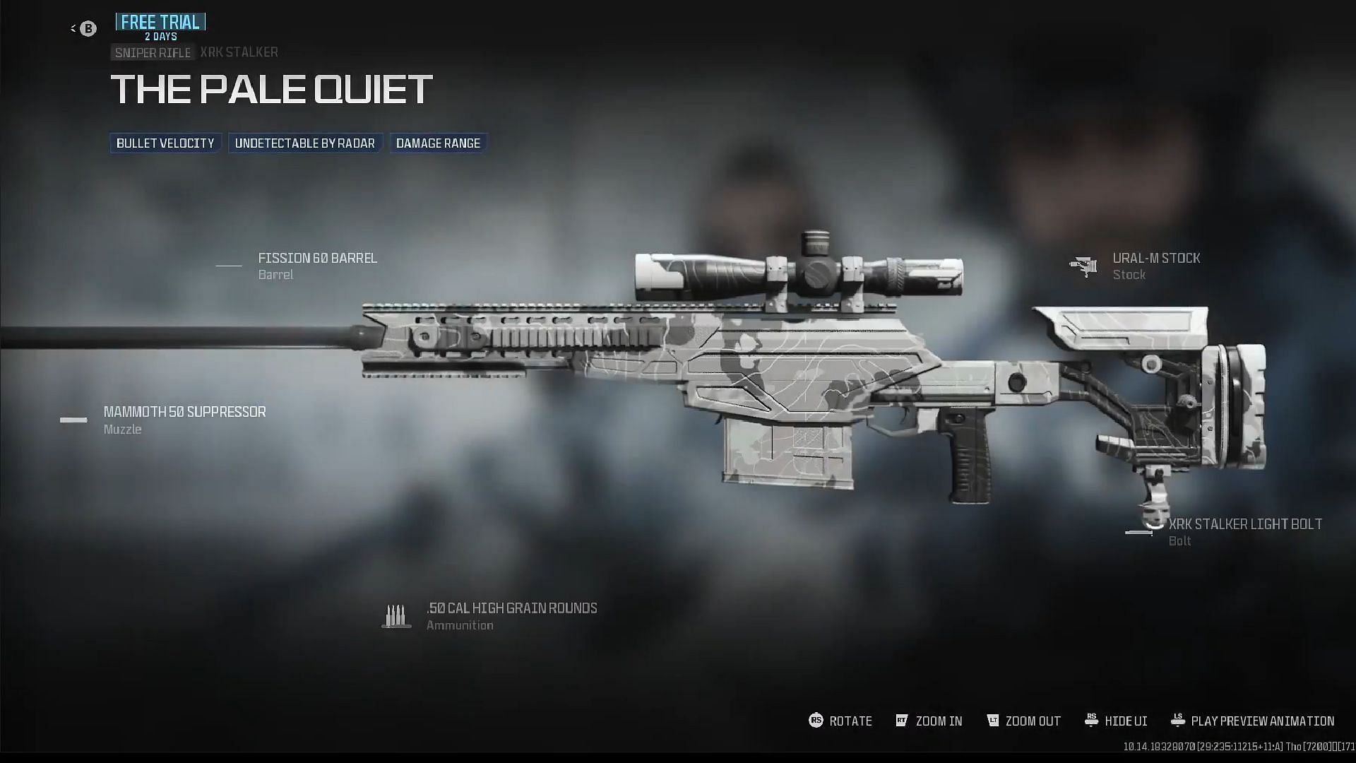 &quot;The Palequiet&quot; weapon blueprint for XRK Stalker (Image via Activision)