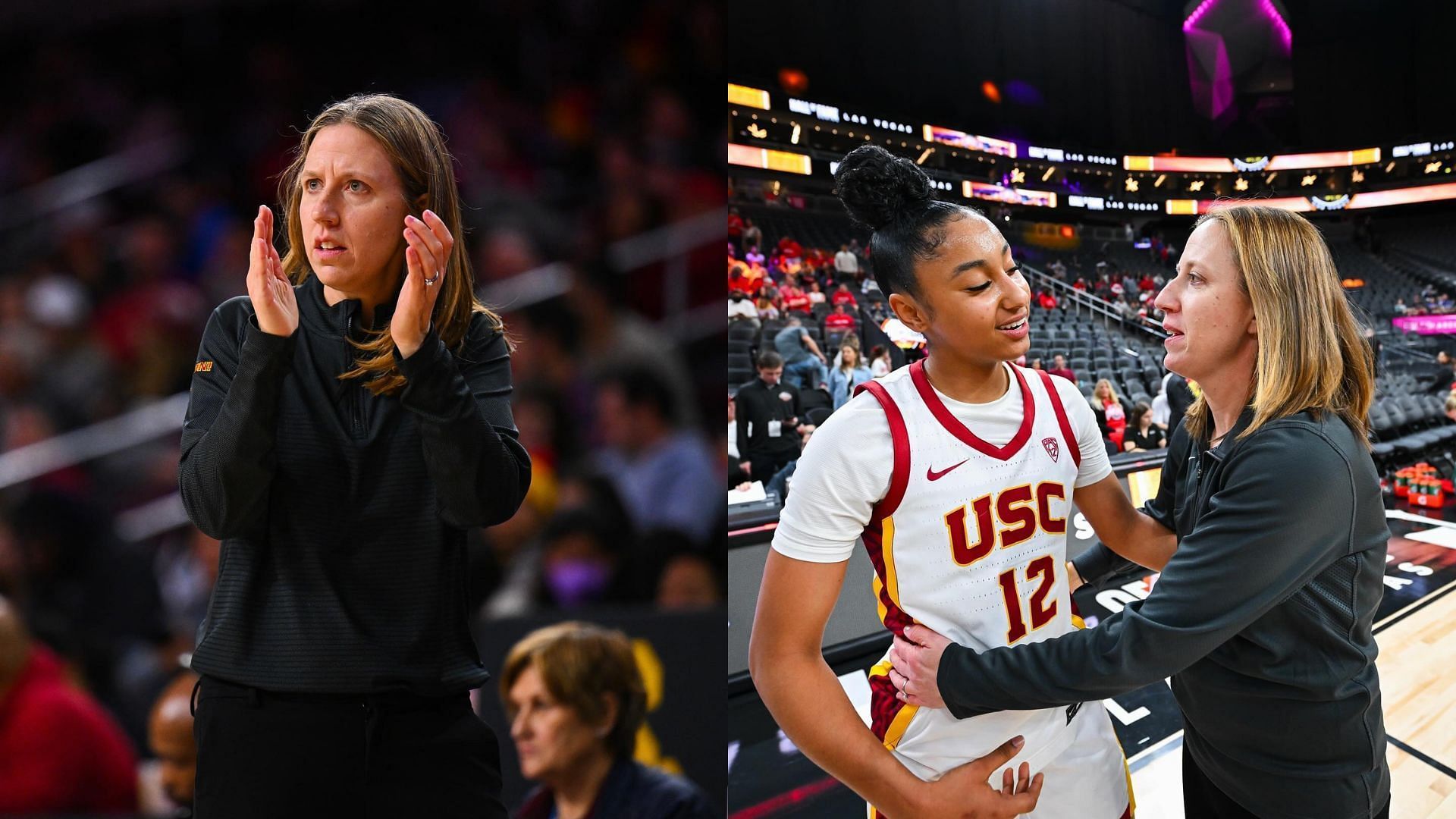 USC head coach Lindsay Gottlieb and guard JuJu Watkins