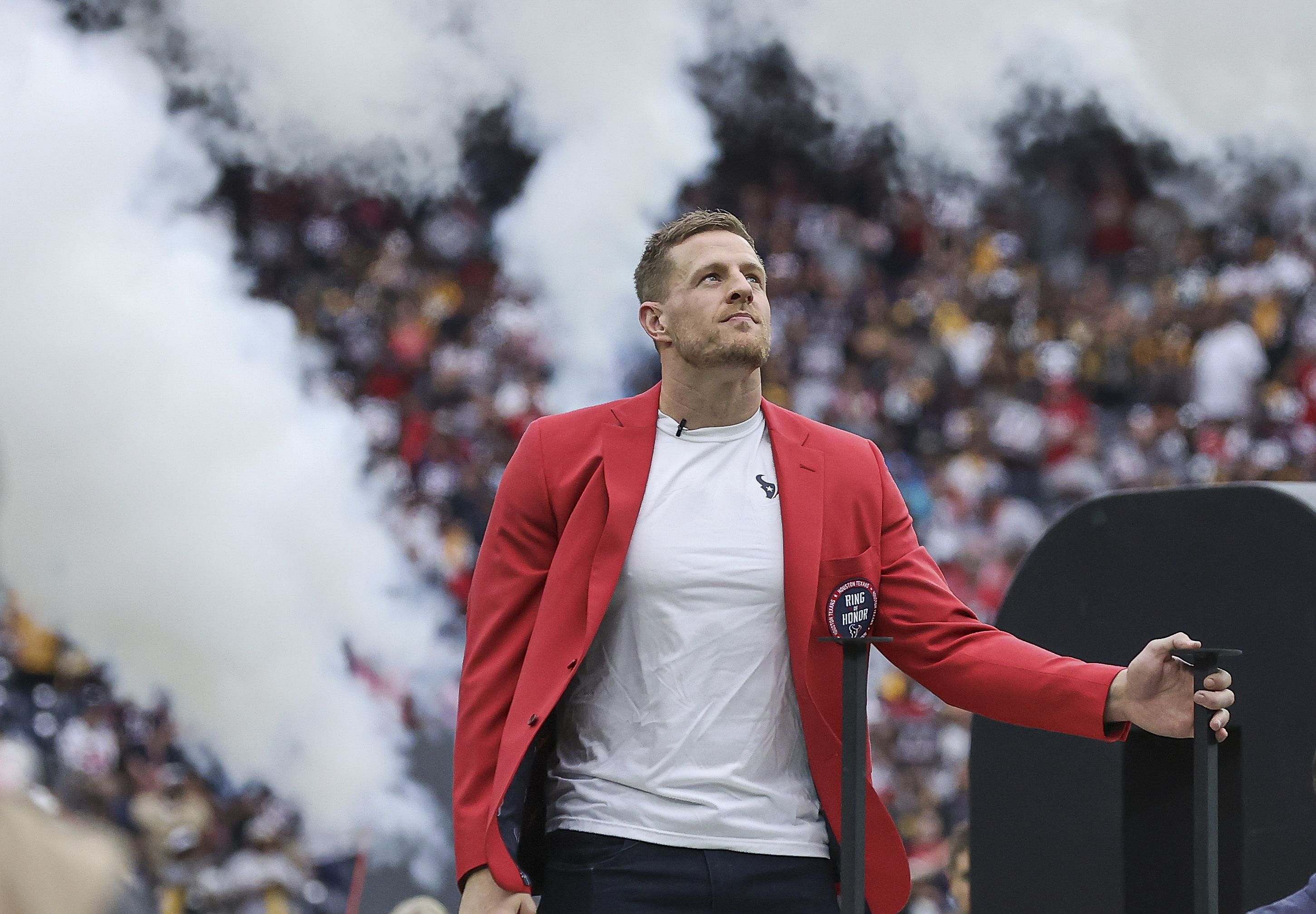 Former Houston Texans player J.J. Watt after being inducted into the Texans Ring of Honor