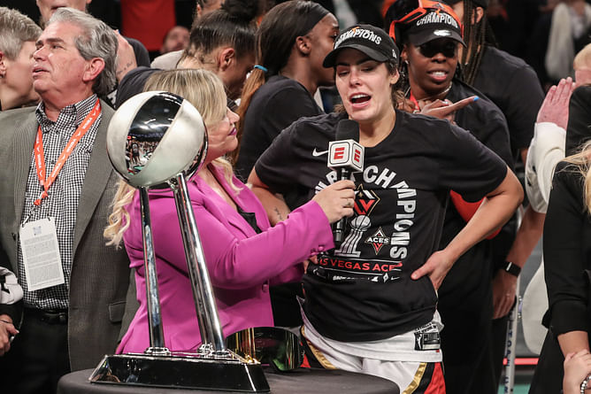 Kelsey Plum gives an awkward reaction after getting podcast invite from former NFL tight end
