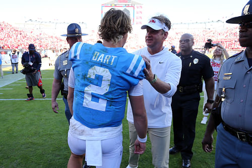 Praise for starting QB Jaxson Dart, delivered with a video-game shout out, was a parlay from Lane Kiffin at 2024 SEC Media Days. (Photo Credit: Petre Thomas-USA TODAY Sports)