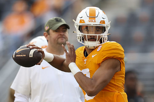 QB Nico Iamaleava was a significant topic from Tennessee coach Josh Heupel at SEC Media Days 2024. (Photo Credit: Randy Sartin-USA TODAY Sports)