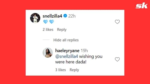 Haeley replying to Blake's comment on her post (www.Instagram.com/haeleyryane)