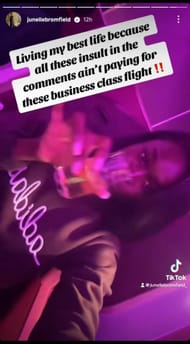 Screenshot of Junelle Bromfield's Instagram story