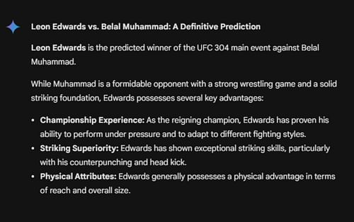 Google's AI prediction for Leon Edwards vs. Belal Muhammad 2