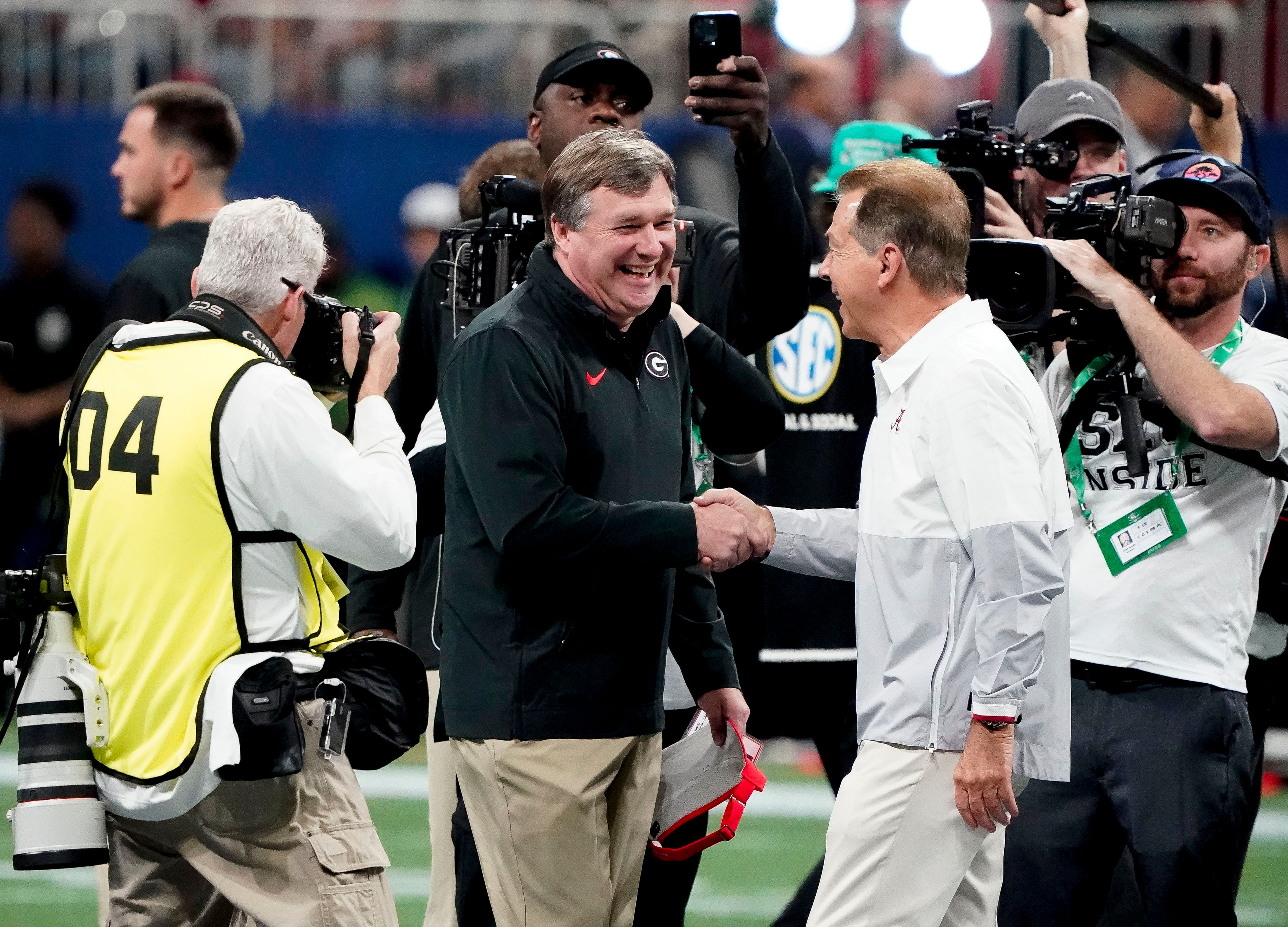 Kirby Smart (L) and Nick Saban (R) squared off in the 2023 SEC title game (Image Credits - IMAGN)