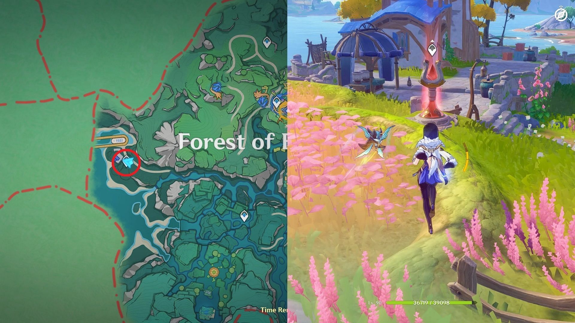 Waypoint location in the west Forest of Blessings (Image via HoYoverse)