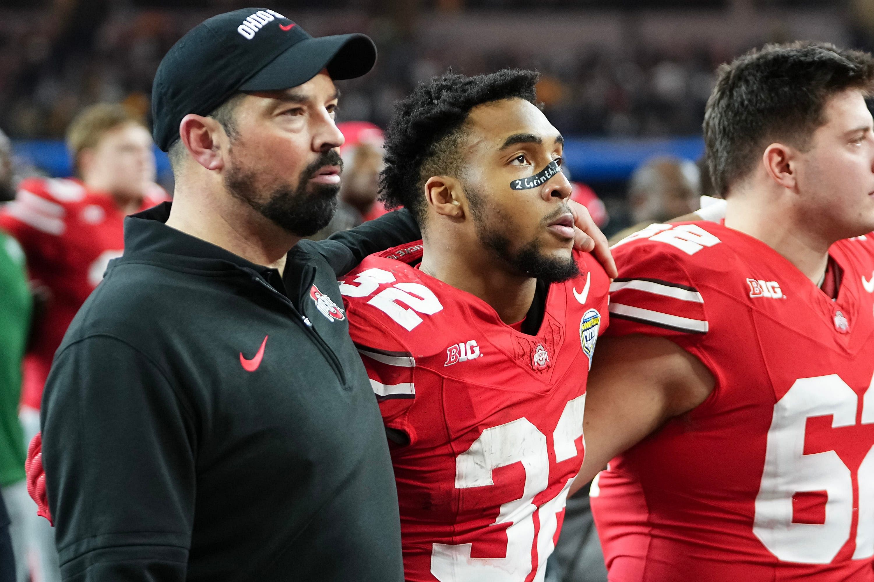 Ohio State head coach Ryan Day with RB TreVeyon Henderson (IMAGN)