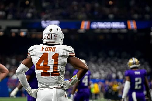 Texas Longhorns playoff projections are failing to account for the loss of leading tackler and pass rusher Jaylan Ford to the NFL. (Photo credit: IMAGN)