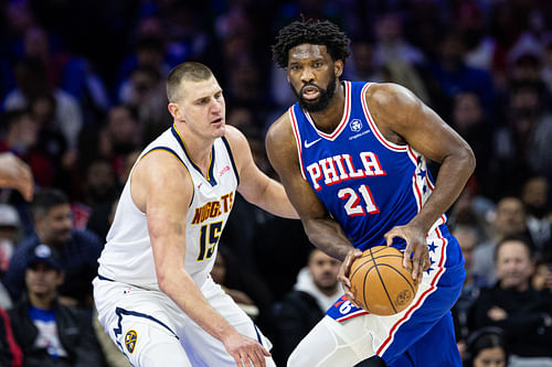 Denver Nugget Nikola Jokic vs. Philadelphia 76er  Joel Embiid (IMAGN)