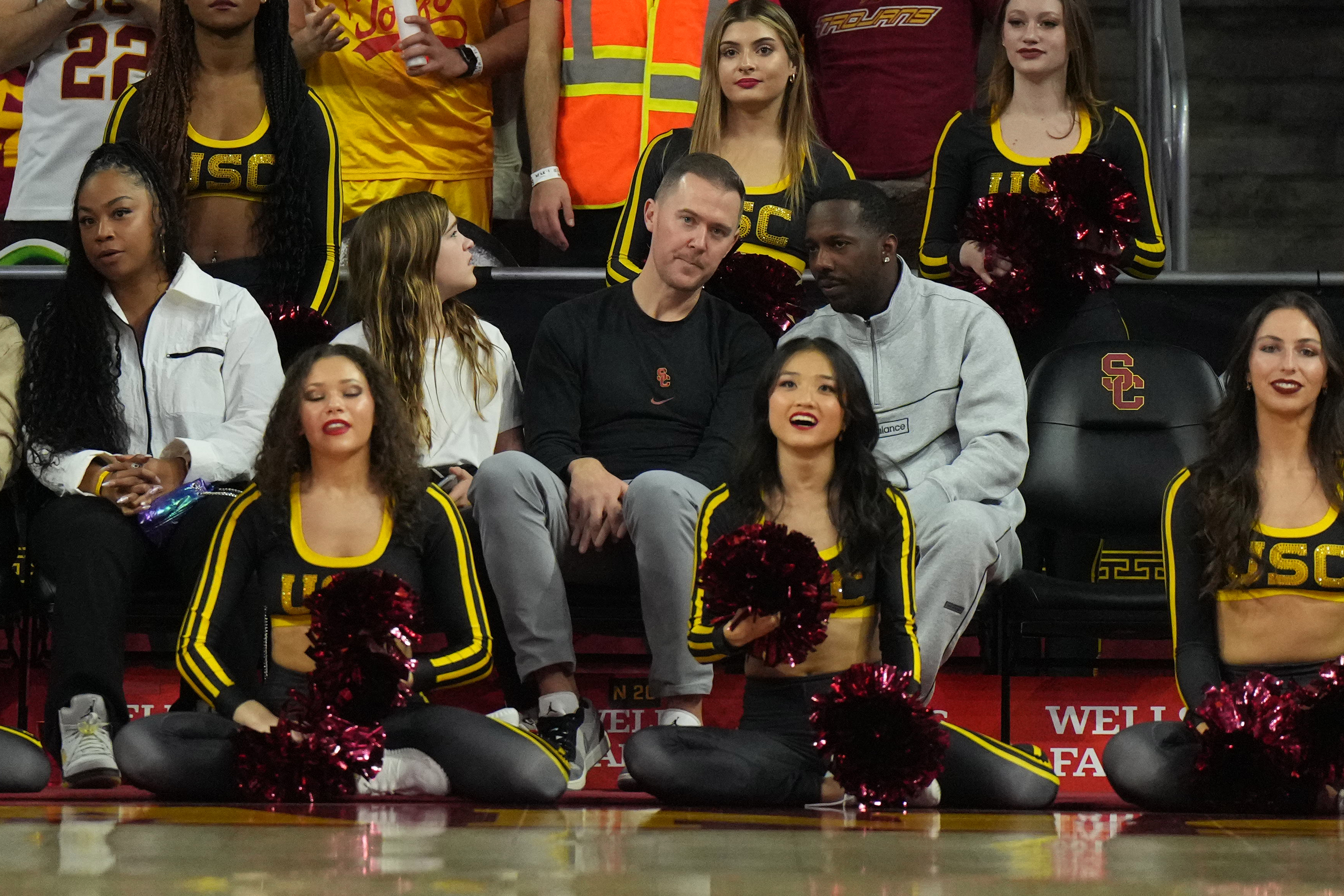 Southern California Trojans football coach Riley watches in the first half of the basketball game against the UCLA Bruins at Galen Center.