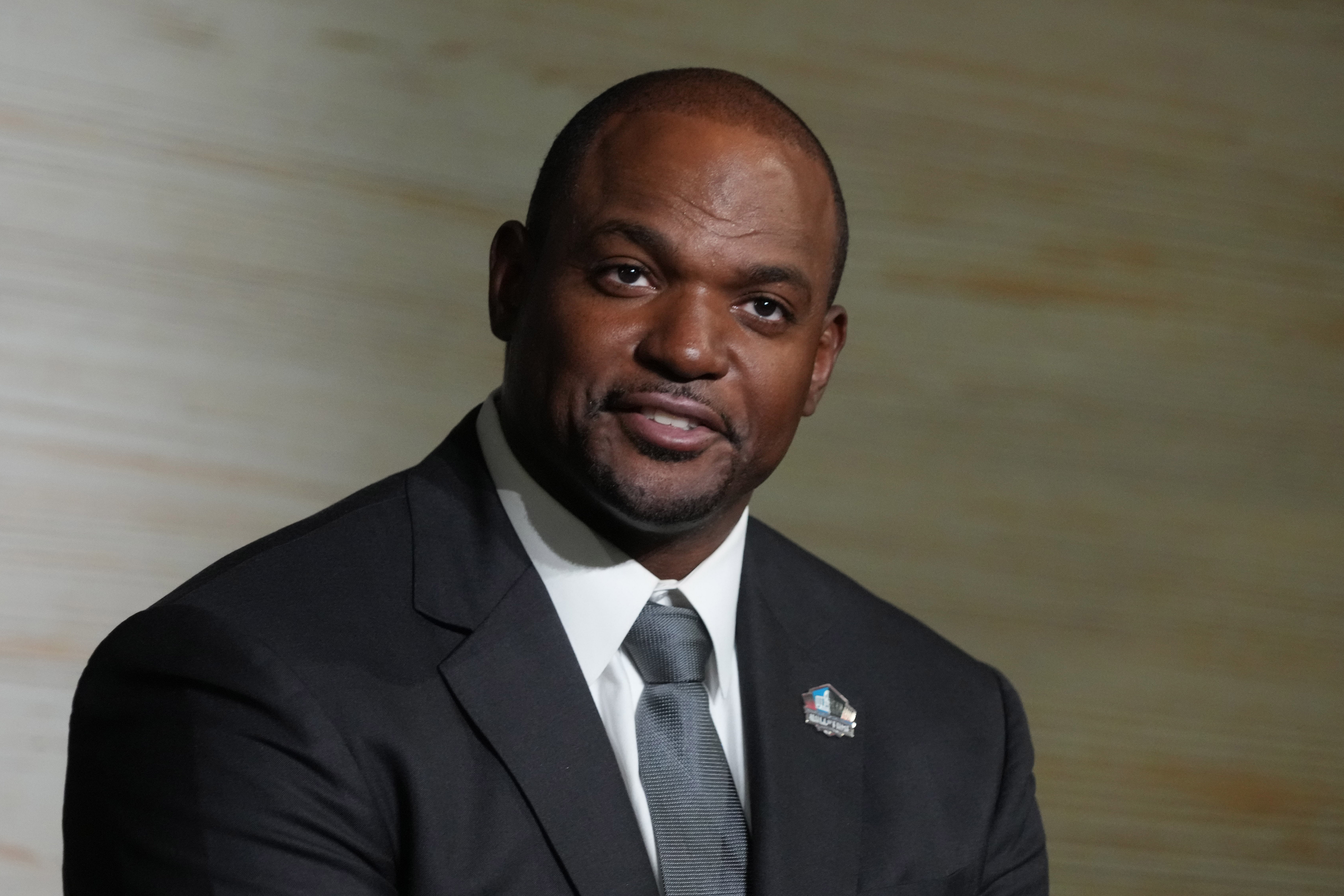 Indianapolis Colts legend Dwight Freeney during the Pro Football Hall of Fame Class of 2024 press conference