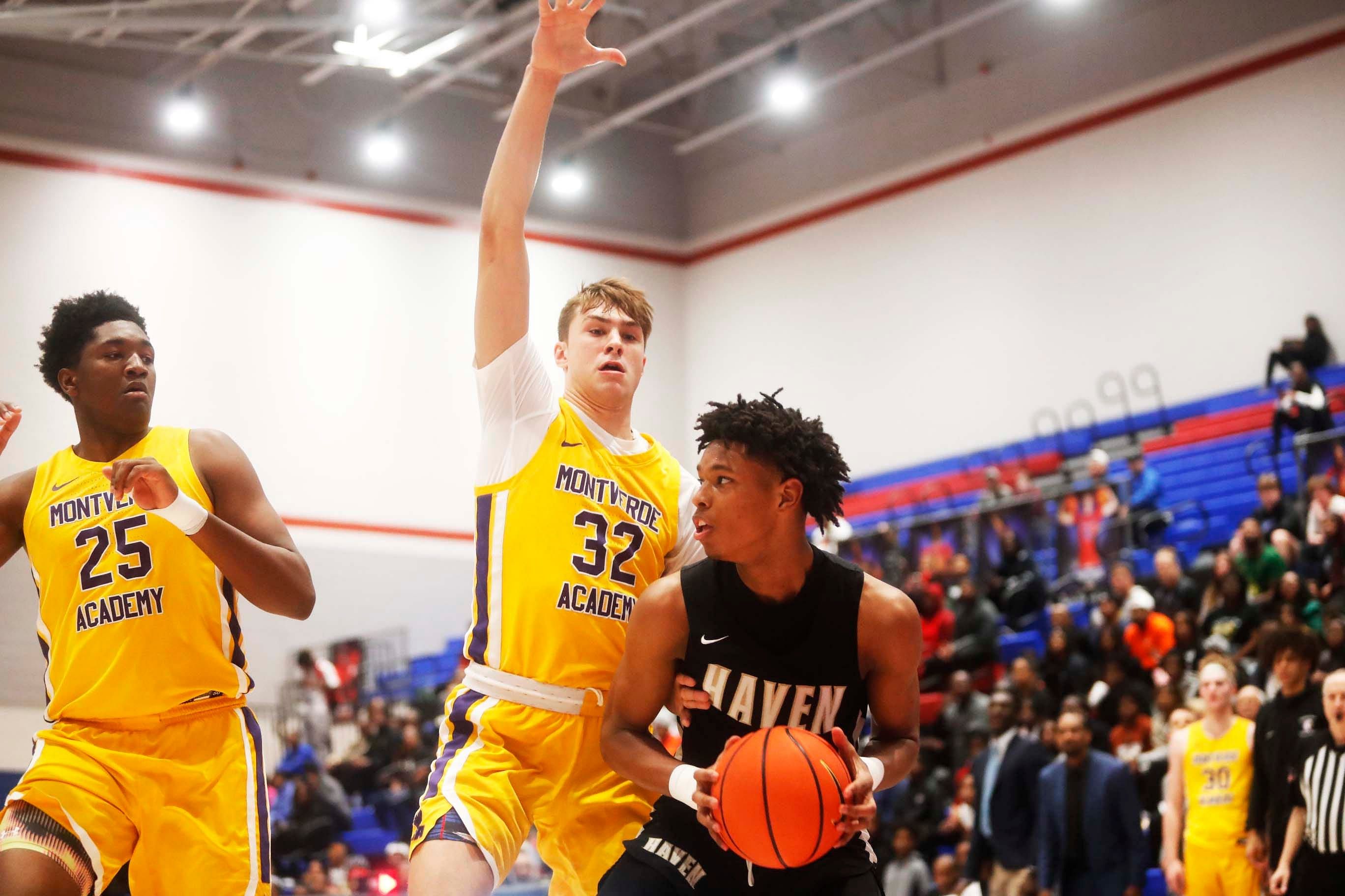 Cooper Flagg (center) averaged 16.1 points, 7.6 rebounds, 3.9 assists, 2.7 blocks and 1.6 steals per game in his senior year with Montverde Academy.