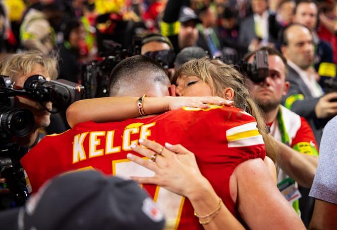WATCH: Travis Kelce, Taylor Swift share sweet kiss while leaving Eras Tour's Amsterdam show together