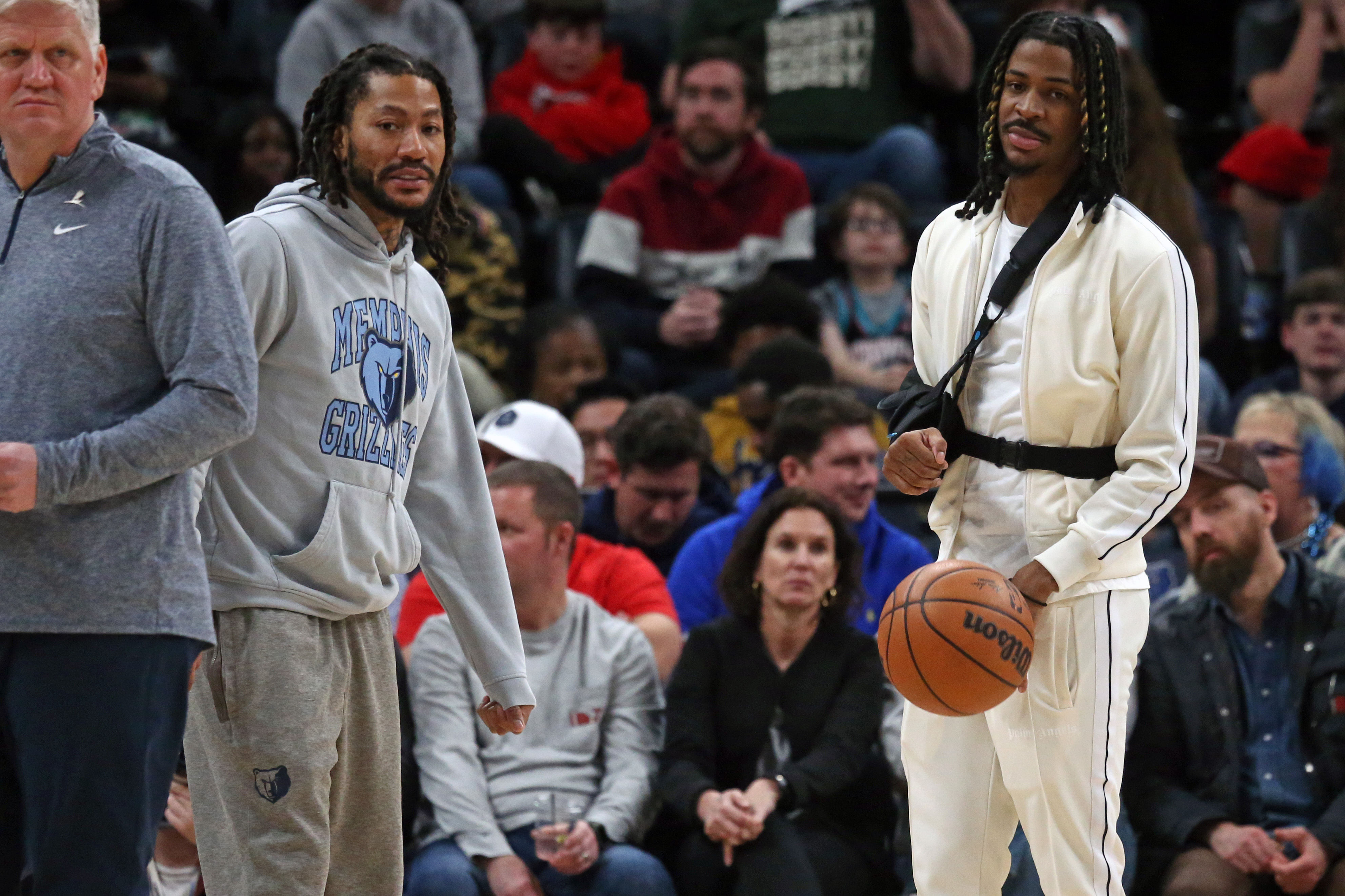 Memphis Grizzlies star Ja Morant alongside guard Derrick Rose