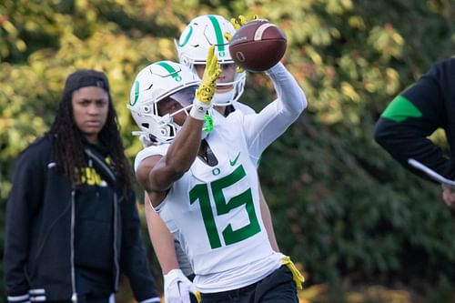 Oregon's Tez Johnson leads one of the nation's top wide receiver groups this season.(Photo Credit: The Register Guard)