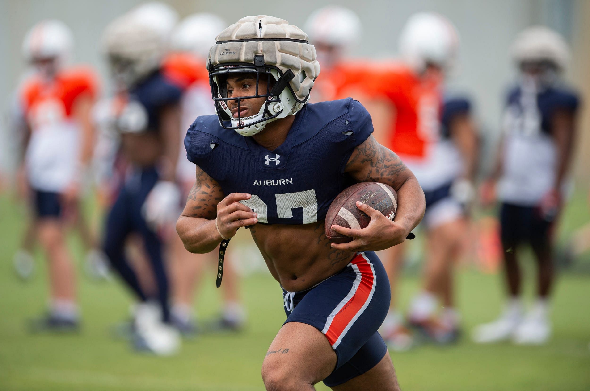 Auburn's running game, led by senior <a href='https://www.sportskeeda.com/player/jarquez-hunter' target='_blank' rel='noopener noreferrer'>Jarquez Hunter</a>, was a focus for Hugh Freeze at SEC Media Days 2024 (Photo credit: IMAGN)