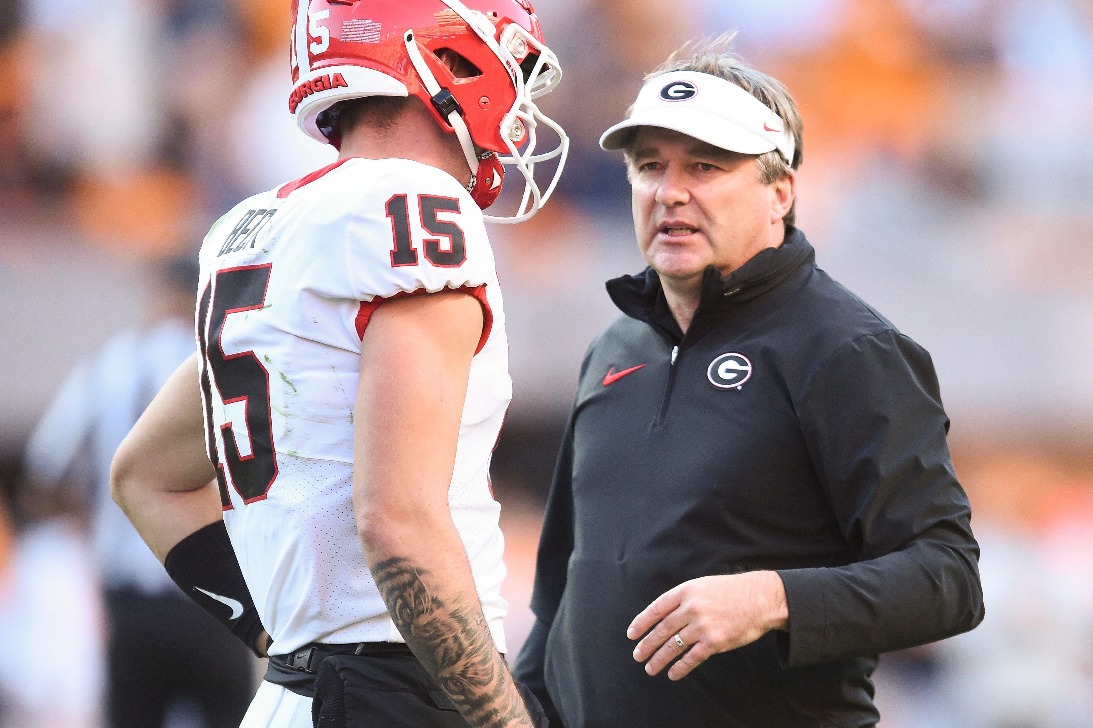 Kirby Smart with QB Carson Beck (IMAGN)