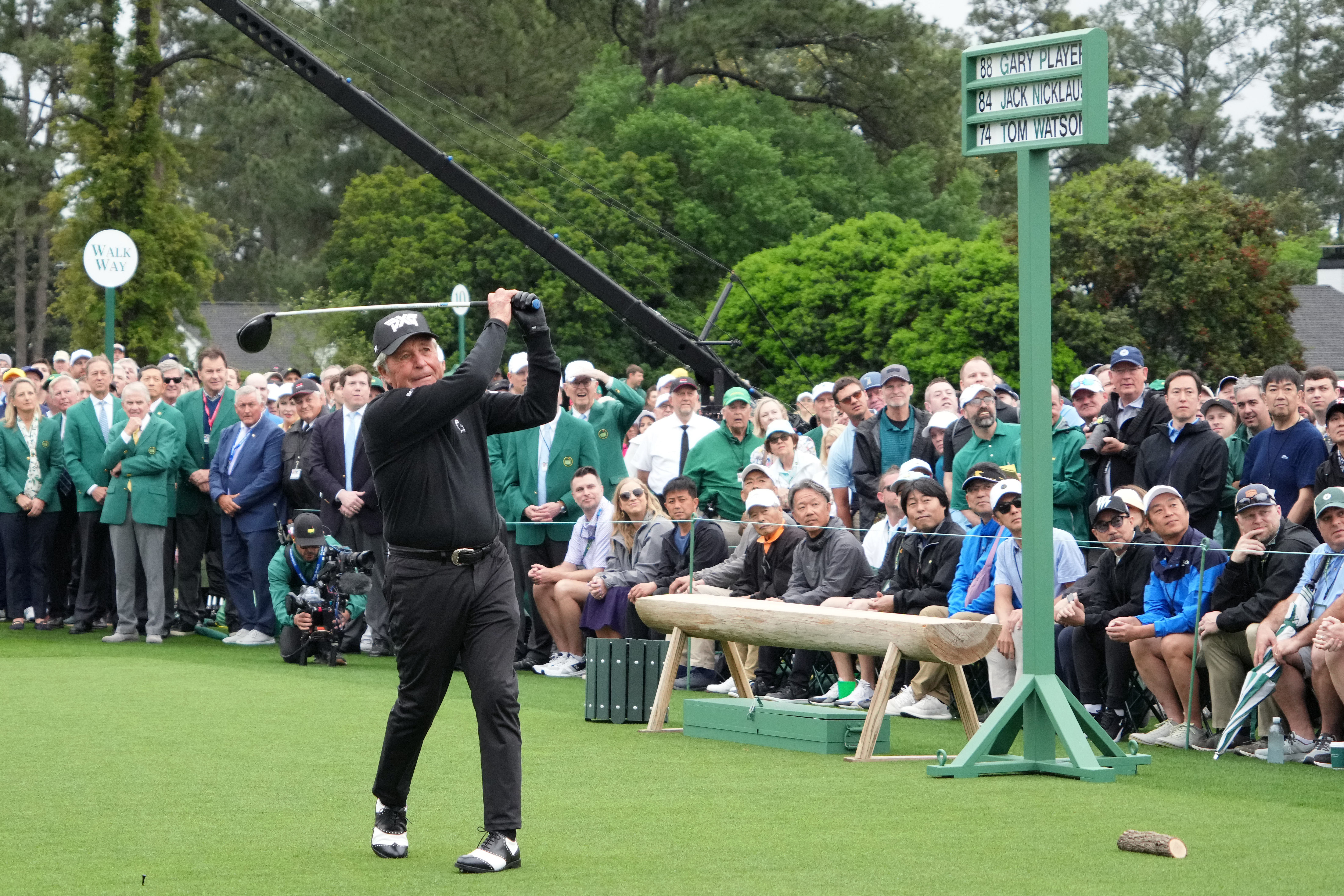 Gary Player hits his tee shot in the honorary starters ceremony at the 2024 Masters (Credits: IMAGN)