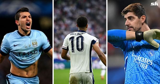 Thibaut Courtois and Sergio Aguero react as Jude Bellingham scores stunning goal for England at Euro 2024