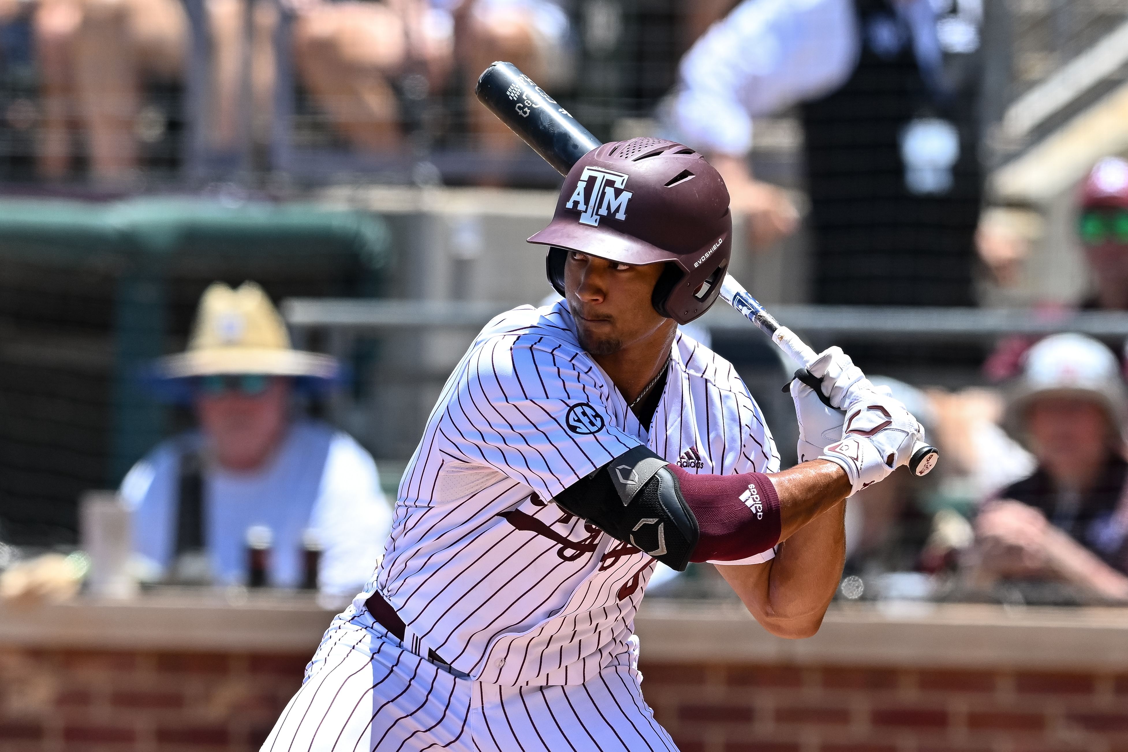 Braden Montgomery's third season with Texas A&M was amazing. He hit .322 and smacked 27 HRs and 85 RBIs in 61 games (Image Source: IMAGN)