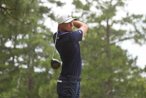 Ludvig Aberg plays his shot from during the final round of the US Open