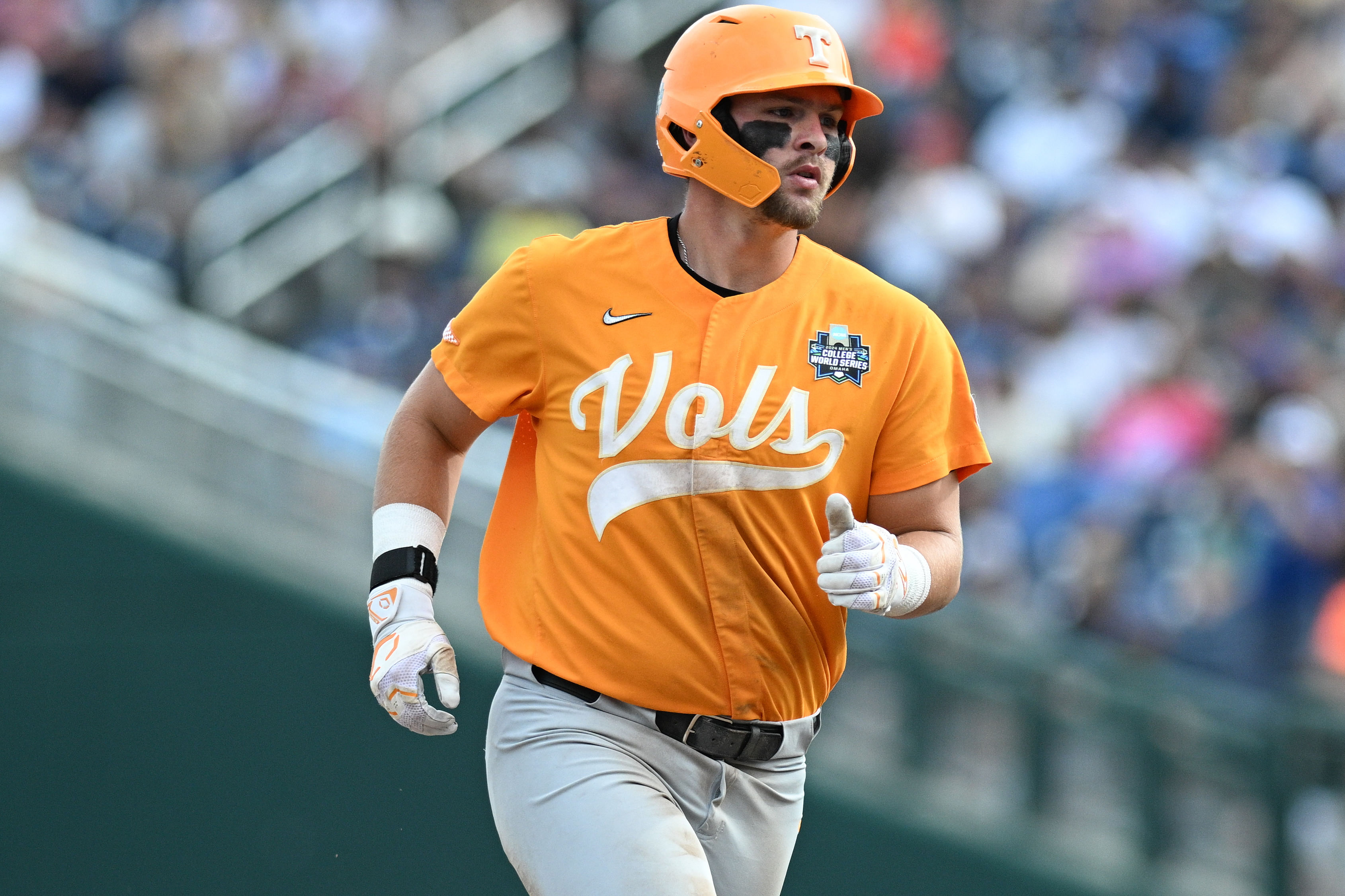 Blake Burke hit .379 with 20 homers and 61 RBIs. He scored 74 runs and 11 stolen bases for Tennessee this past season (Image Source: IMAGN)