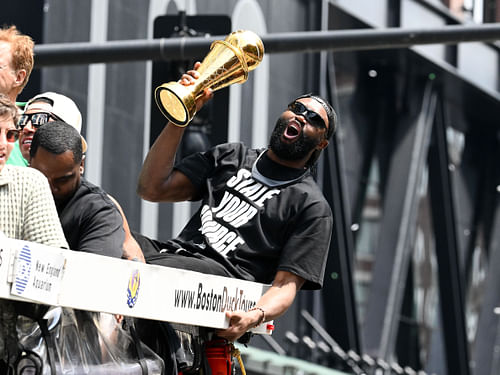 Celtics forward Jaylen Brown at the Championship Parade [Photo Credit: IMAGN]