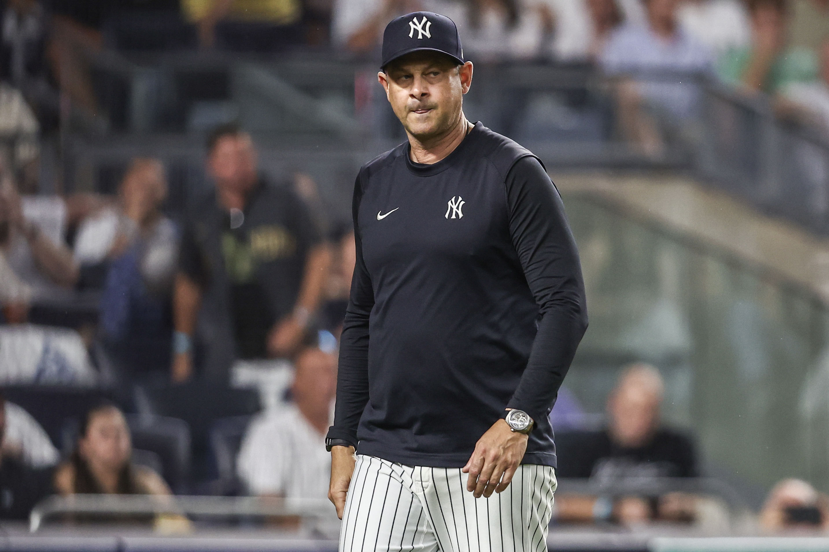 The New York Yankees manager, Aaron Boone, wants his players to stop making basic errors on the field. (Photo Credit: IMAGN)