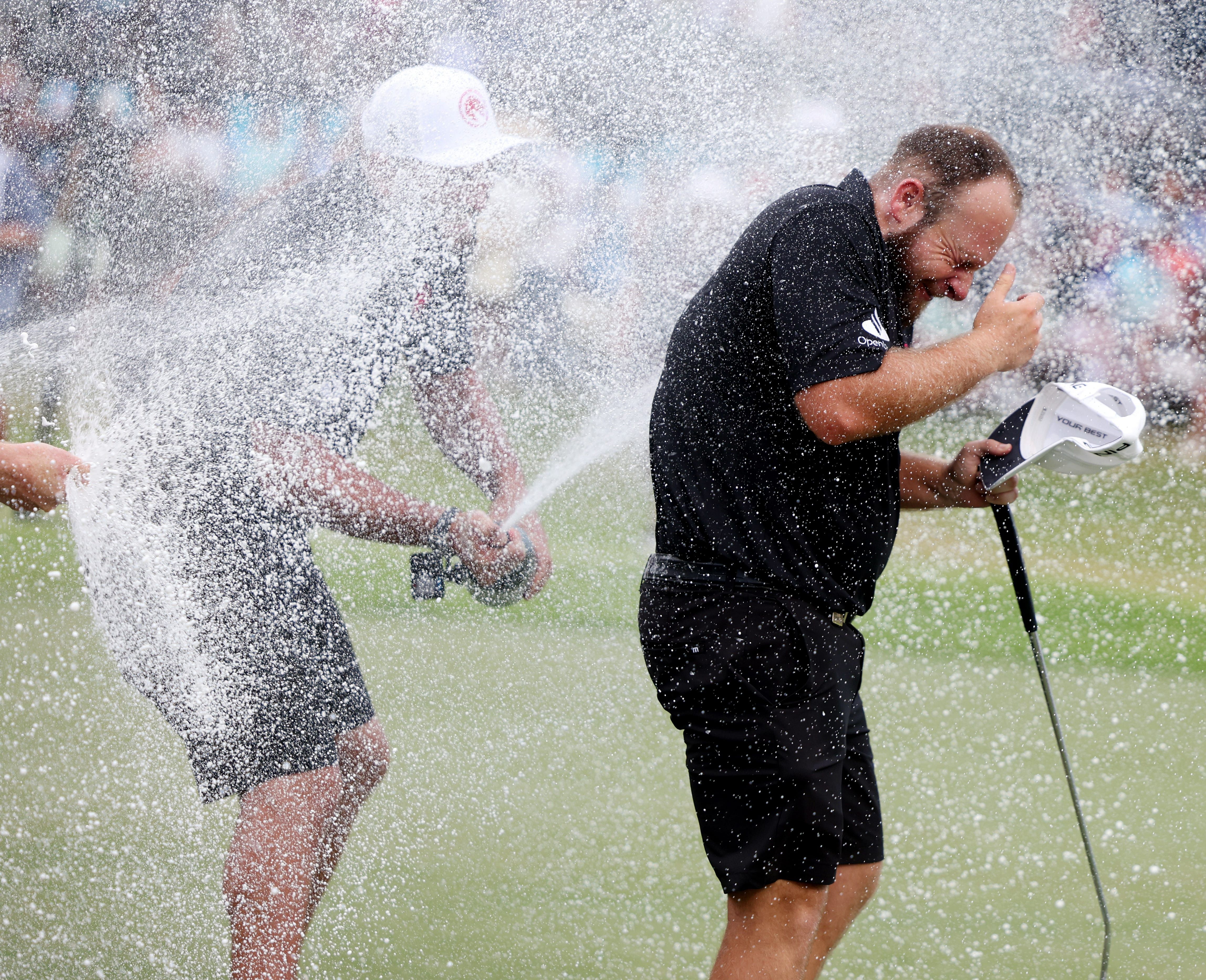 Jon Rahm and Tyrrell Hatton after the latter&#039;s win at LIV Golf Nashville in June 2024 [USA TODAY]